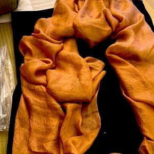 New camel color silk like scarf should wrap or can use for a shrong